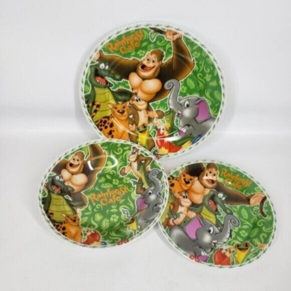 Vintage Rainforest Cafe 3 Piece Place Setting Bowl Salad Dinner Plate Br… - Picture 4 of 14